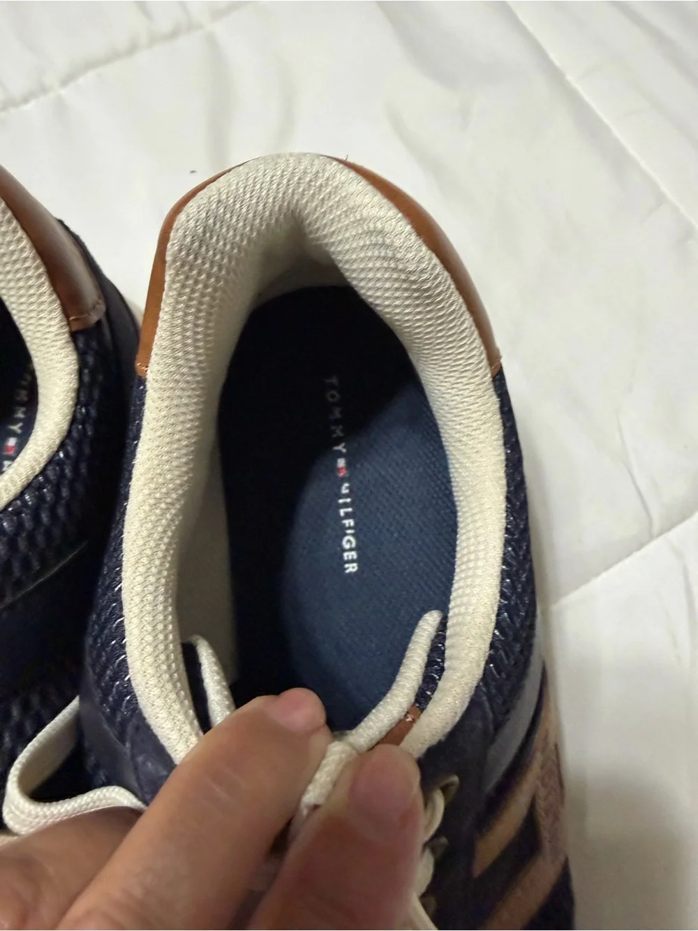 Tommy Hilfiger Navy and Tan Lace-Up Men's Sneakers